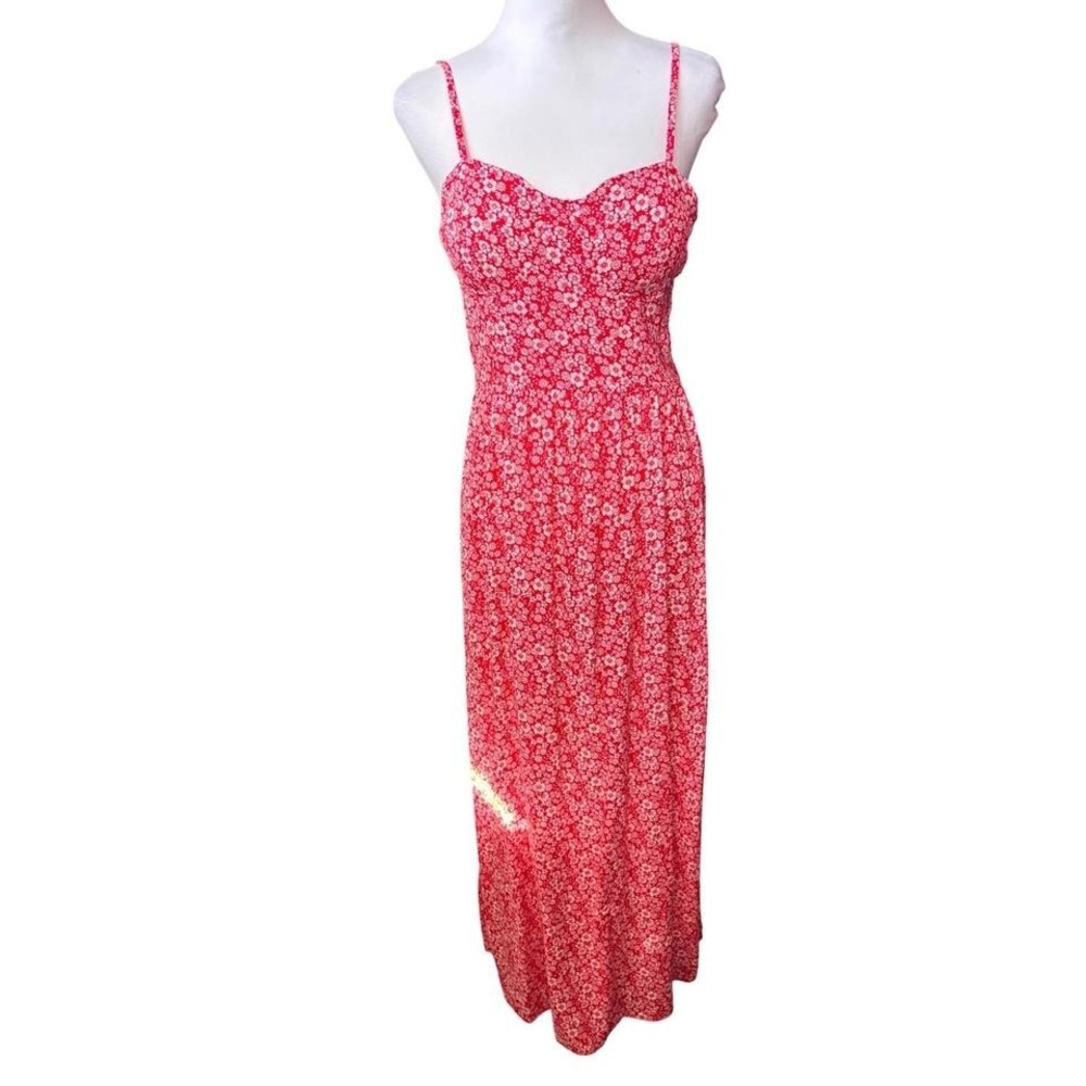 Lily Rose Red Floral‎ Cottagecore Boho Maxi Dress Sweetheart Neck L NWT
